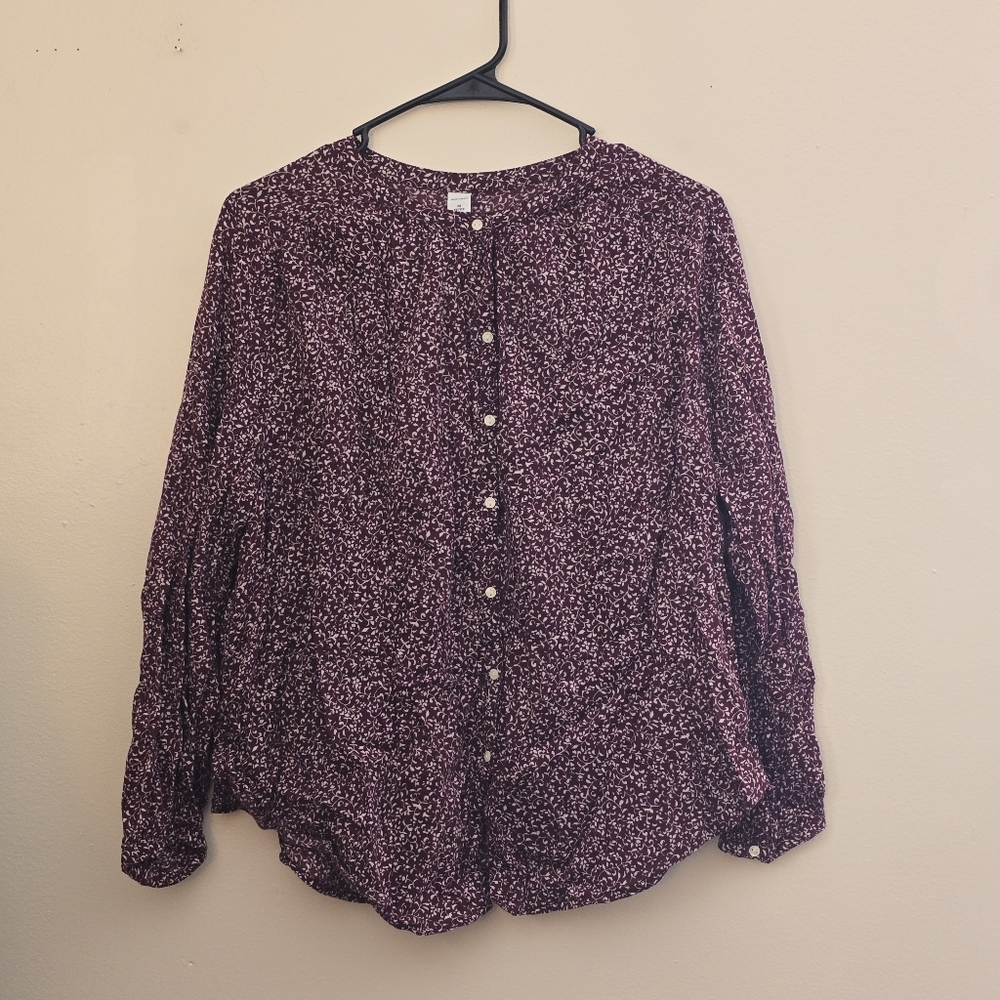 Old Navy Women's Medium Petite Plum Button-Front Floral Print Blouse